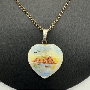 Artisan Handpainted Moonstone Heart Pendant Necklace